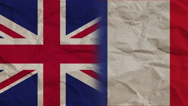 Флаги Франции Соединенного Королевства Вместе Смятый Бумажный Эффект Фон Иллюстрация — стоковое фото