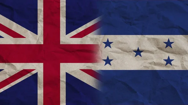 Honduras Reino Unido Banderas Juntas Fondo Efecto Papel Arrugado Ilustración — Foto de Stock