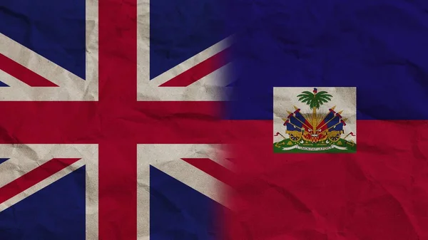 海地和英国国旗连在一起 折皱纸效背景3D画图 — 图库照片