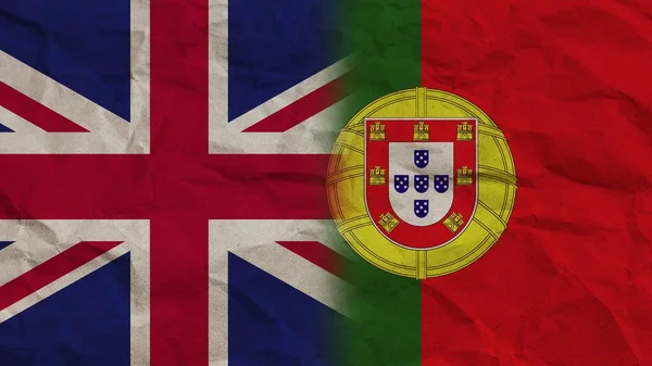 Bandeiras Portugal Reino Unido Juntas Fundo Efeito Papel Enrugado Ilustração — Fotografia de Stock