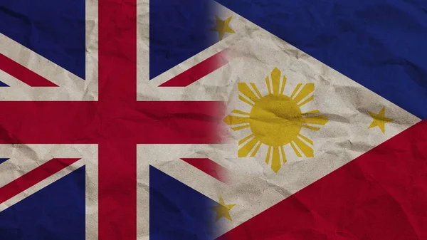 Philippines United Kingdom Flags Together Crumpled Paper Effect Background Illustration — 스톡 사진