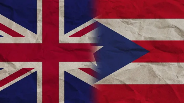 Puerto Rico United Kingdom Flags Together Crumpled Paper Effect Background — 스톡 사진