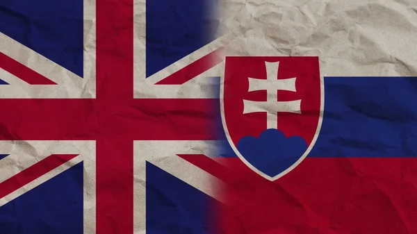 Bandeiras Eslováquia Reino Unido Juntas Fundo Efeito Papel Enrugado Ilustração — Fotografia de Stock