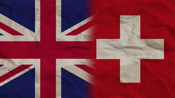 Флаги Швейцарии Соединенного Королевства Вместе Смятая Бумага Фон Иллюстрация — стоковое фото
