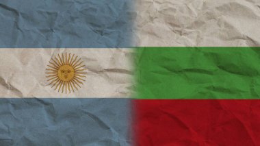Bulgaristan ve Arjantin Bayrakları Birlikte, Kırışık Kağıt Efekti Arkaplan 3D Görüntü