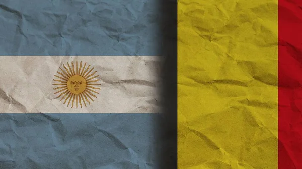Belgio Argentina Bandiere Insieme Carta Stropicciata Effetto Sfondo Illustrazione — Foto Stock