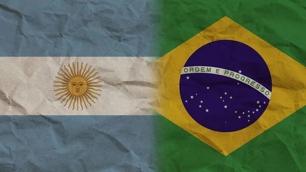 Brazilië Argentinië Vlaggen Samen Verfrommeld Papier Effect Achtergrond Illustratie — Stockfoto