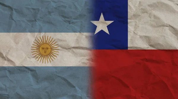 Chile Argentina Vlajky Společně Zmačkaný Papír Efekt Pozadí Ilustrace — Stock fotografie