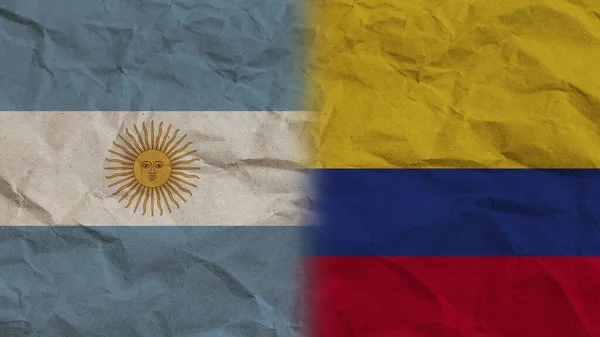 Kolumbia Argentína Zászlók Együtt Gyűrött Papír Hatás Háttér Illusztráció — Stock Fotó