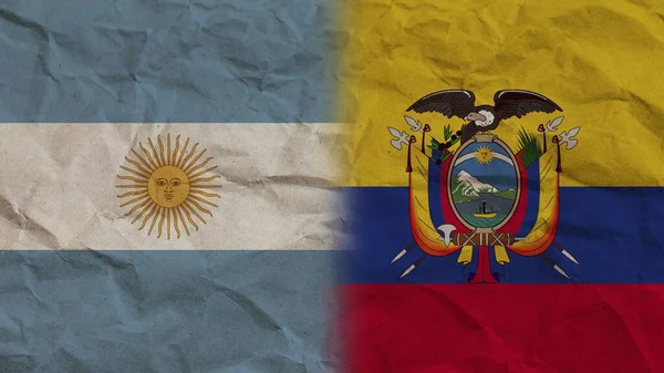 Bandeiras Equador Argentina Juntas Ilustração Fundo Efeito Papel Enrugado — Fotografia de Stock