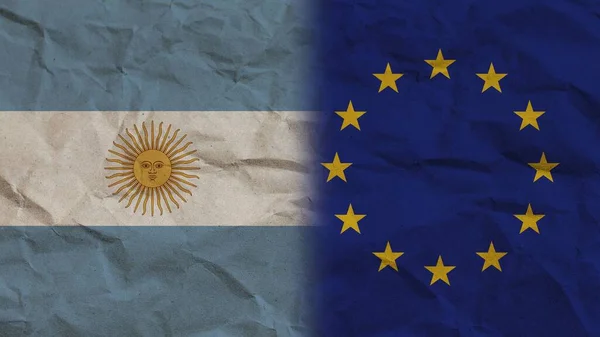 Unione Europea Argentina Bandiere Insieme Carta Stropicciata Effetto Sfondo Illustrazione — Foto Stock