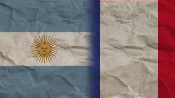 法国和阿根廷国旗连在一起 折皱纸效背景3D图解 — 图库照片