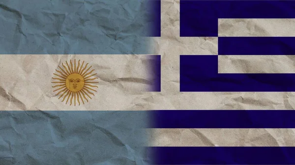 Greece Argentina Flags Together Crumpled Paper Effect Background Illustration — Stock Photo, Image