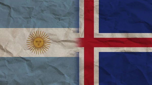 Islanda Argentina Bandiere Insieme Carta Stropicciata Effetto Sfondo Illustrazione — Foto Stock