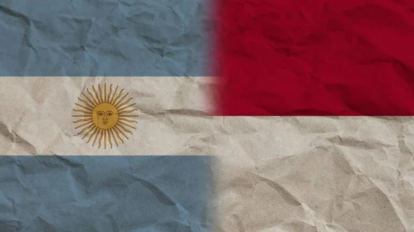 Indonesia Argentina Bandiere Insieme Carta Stropicciata Effetto Sfondo Illustrazione — Foto Stock