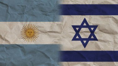 İsrail ve Arjantin Bayrakları, Buruşuk Kağıt Efekti Arkaplan 3 boyutlu Görüntü