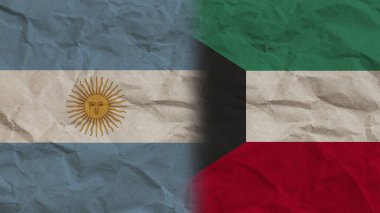 Kuveyt ve Arjantin Bayrakları Birlikte, Buruşuk Kağıt Efekti Arkaplan 3 boyutlu Görüntü