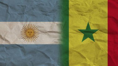 Senegal and Argentina Flags Together, Crumpled Paper Effect Background 3D Illustration