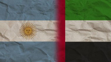 United Arap Emirates and Argentina Flags Together, Crumpled Paper Effect Background 3D Illustration