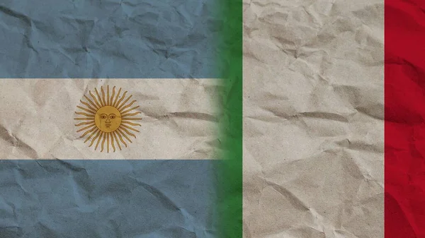 Italië Argentinië Vlaggen Samen Verfrommeld Papier Effect Achtergrond Illustratie — Stockfoto