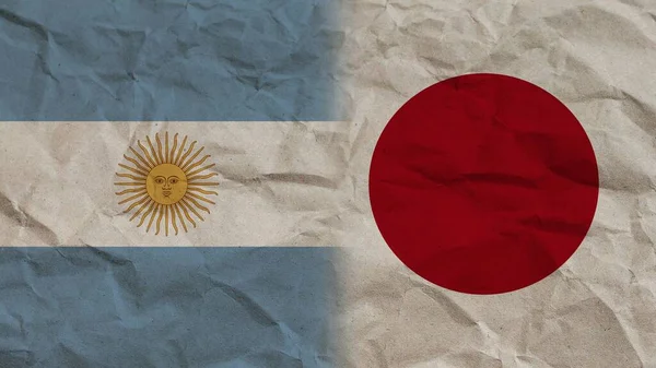 Giappone Argentina Bandiere Insieme Carta Stropicciata Effetto Sfondo Illustrazione — Foto Stock