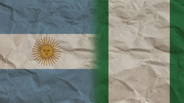 Nigeria Argentina Flags Together Crumpled Paper Effect Background Illustration — Foto Stock