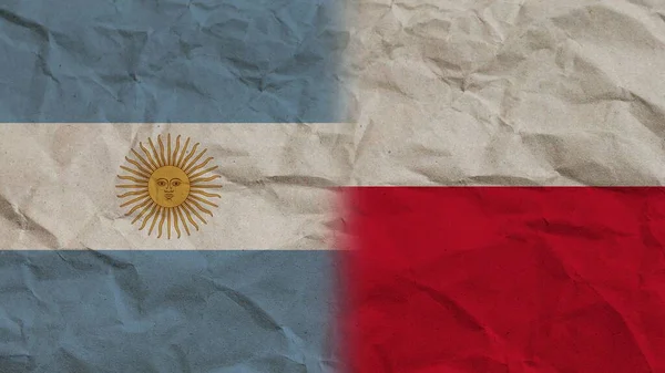 Poland and Argentina Flags Together, Crumpled Paper Effect Background 3D Illustration