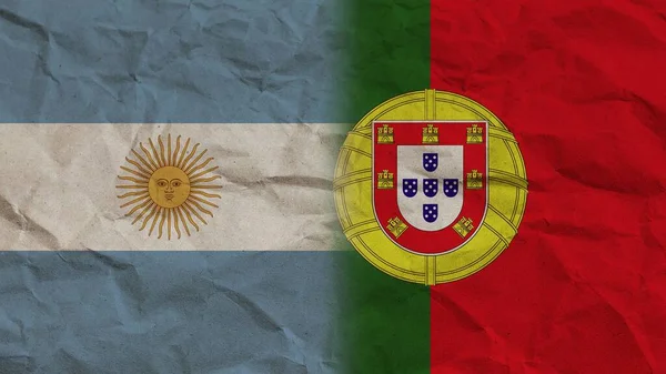 Portugal Argentina Flags Together Crumpled Paper Effect Background Illustration — Stock Fotó