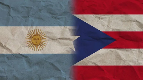 Puerto Rico Argentina Прапори Разом Потовщений Паперовий Ефект Тло Ілюстрація — стокове фото