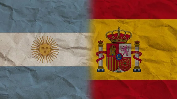 Spain Argentina Flags Together Crumpled Paper Effect Background Illustration — Foto de Stock