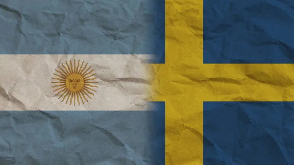 Sweden Argentina Flags Together Crumpled Paper Effect Background Illustration — Foto Stock