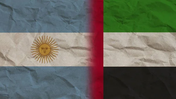 United Arap Emirates Argentina Flags Together Crumpled Paper Effect Background — Foto Stock