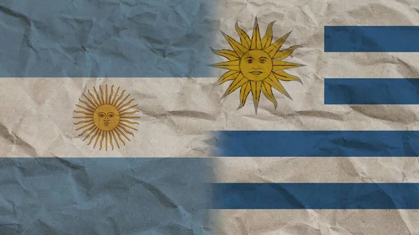 Uruguay Argentina Flags Together Crumpled Paper Effect Background Illustration — Fotografia de Stock