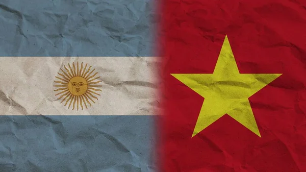 Vietnam Argentina Flags Together Crumpled Paper Effect Background Illustration — Stockfoto