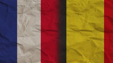 Belçika ve Fransa Bayrakları Birlikte, Buruşuk Kağıt Efekti Arkaplan 3D Görüntü