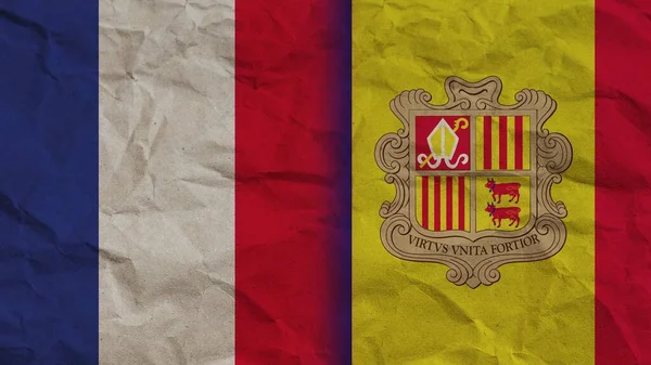Andorra Fransa Bayrakları Birlikte Buruşuk Kağıt Efekti Arkaplan Llüstrasyon — Stok fotoğraf