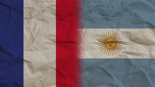 Banderas Argentina Francia Juntas Fondo Efecto Papel Arrugado Ilustración — Foto de Stock