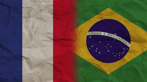 Brazilië Frankrijk Samen Vlaggen Verfrommeld Papier Effect Achtergrond Illustratie — Stockfoto
