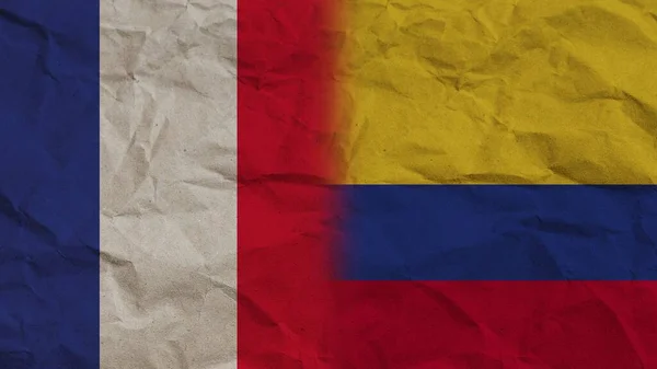 Colombia Francia Bandiere Insieme Carta Stropicciata Effetto Sfondo Illustrazione — Foto Stock