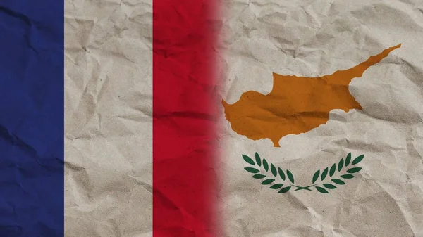 Kıbrıs Fransa Bayrakları Birlikte Kırışık Kağıt Efekti Görüntü — Stok fotoğraf