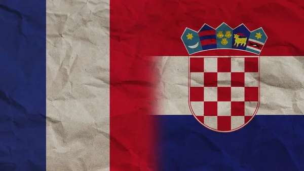 Croacia Francia Banderas Juntas Fondo Efecto Papel Arrugado Ilustración —  Fotos de Stock