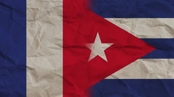 Cuba France Flags Together Crumpled Paper Effect Background Illustration — 스톡 사진