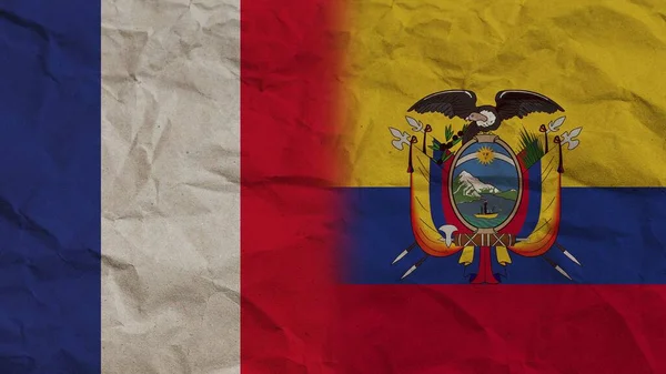 Bandeiras Equador França Juntas Ilustração Fundo Efeito Papel Enrugado — Fotografia de Stock