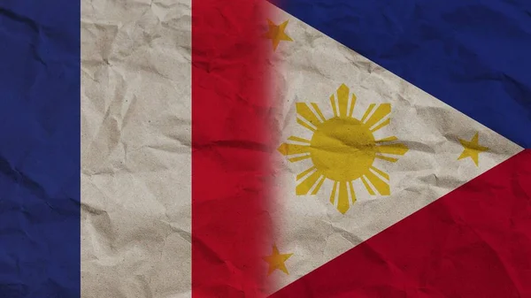Filipinler Fransa Bayrakları Birlikte Buruşuk Kağıt Efekti Arkaplan Llüstrasyon — Stok fotoğraf