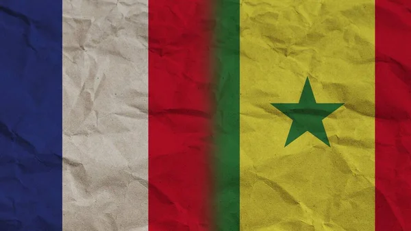 Senegal Francia Banderas Juntas Fondo Efecto Papel Arrugado Ilustración —  Fotos de Stock