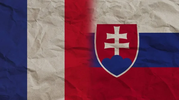 Bandeiras Eslováquia França Juntas Ilustração Fundo Efeito Papel Enrugado — Fotografia de Stock