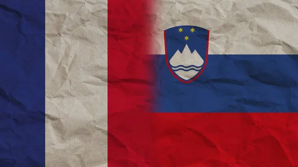 Slovenië Frankrijk Vlaggen Samen Verfrommeld Papier Effect Achtergrond Illustratie — Stockfoto