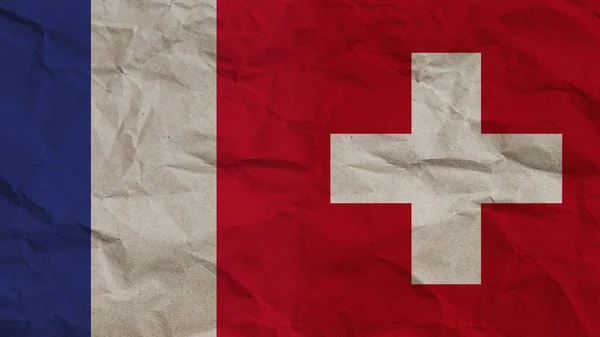 スイスとフランスの旗が折り重なる紙効果背景3Dイラスト — ストック写真