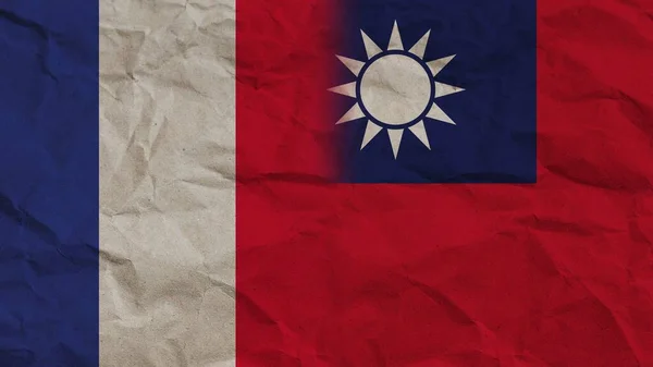 Taiwan Und Frankreich Flaggen Zusammen Zerknitterter Papiereffekt Hintergrund Illustration — Stockfoto