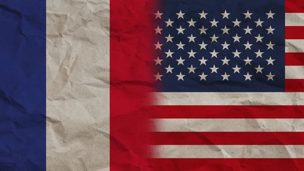アメリカとフランスの旗が一緒に 紙の効果を粉砕 3Dイラスト — ストック写真